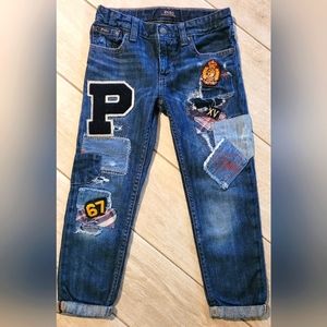 Polo Ralph Lauren BLUE Girl's Astor Slim Boyfriend Jeans Patchwork ~ Sz 5